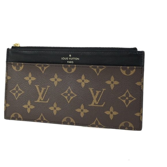 LOUIS VUITTON Slim Purs Long Wallet Monogram Macassar Brown Black - Picture 1 of 13